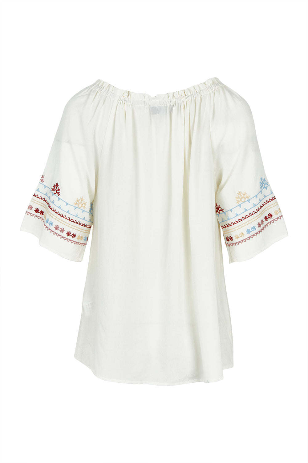 Product shot of the Oakley Embroidered Top in colour Ivory (White), from the back