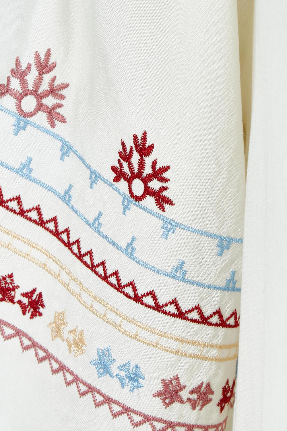 Product shot of the Oakley Embroidered Top in colour Ivory (White), detail