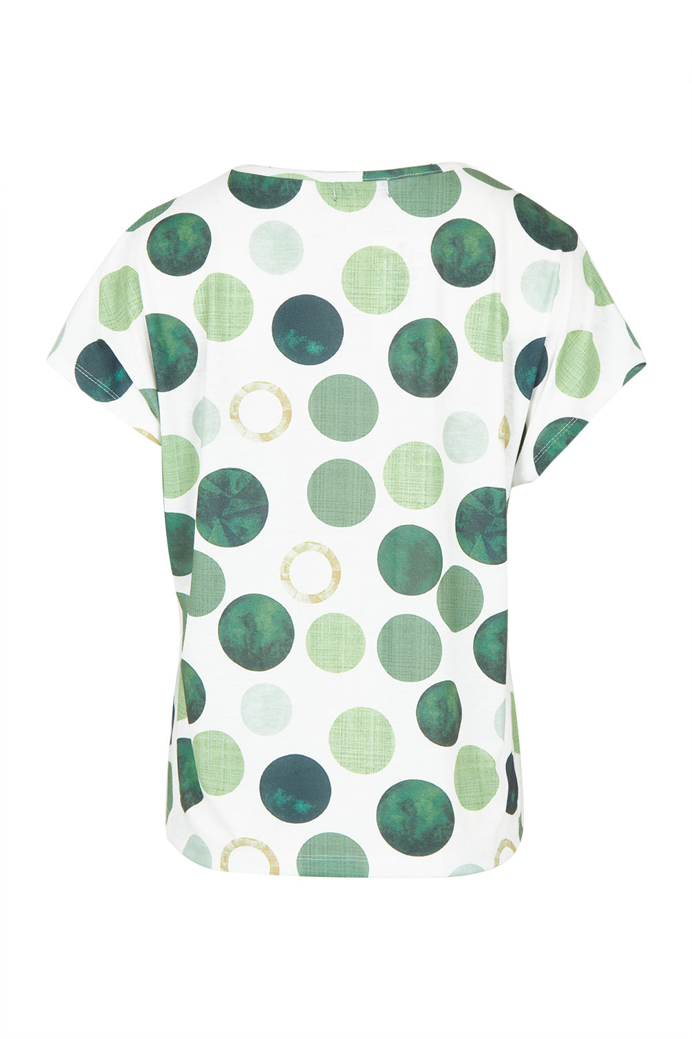 Product shot of the Spotty Dotty Cap Sleeve Top in colour Whitegrn (Green), from the back