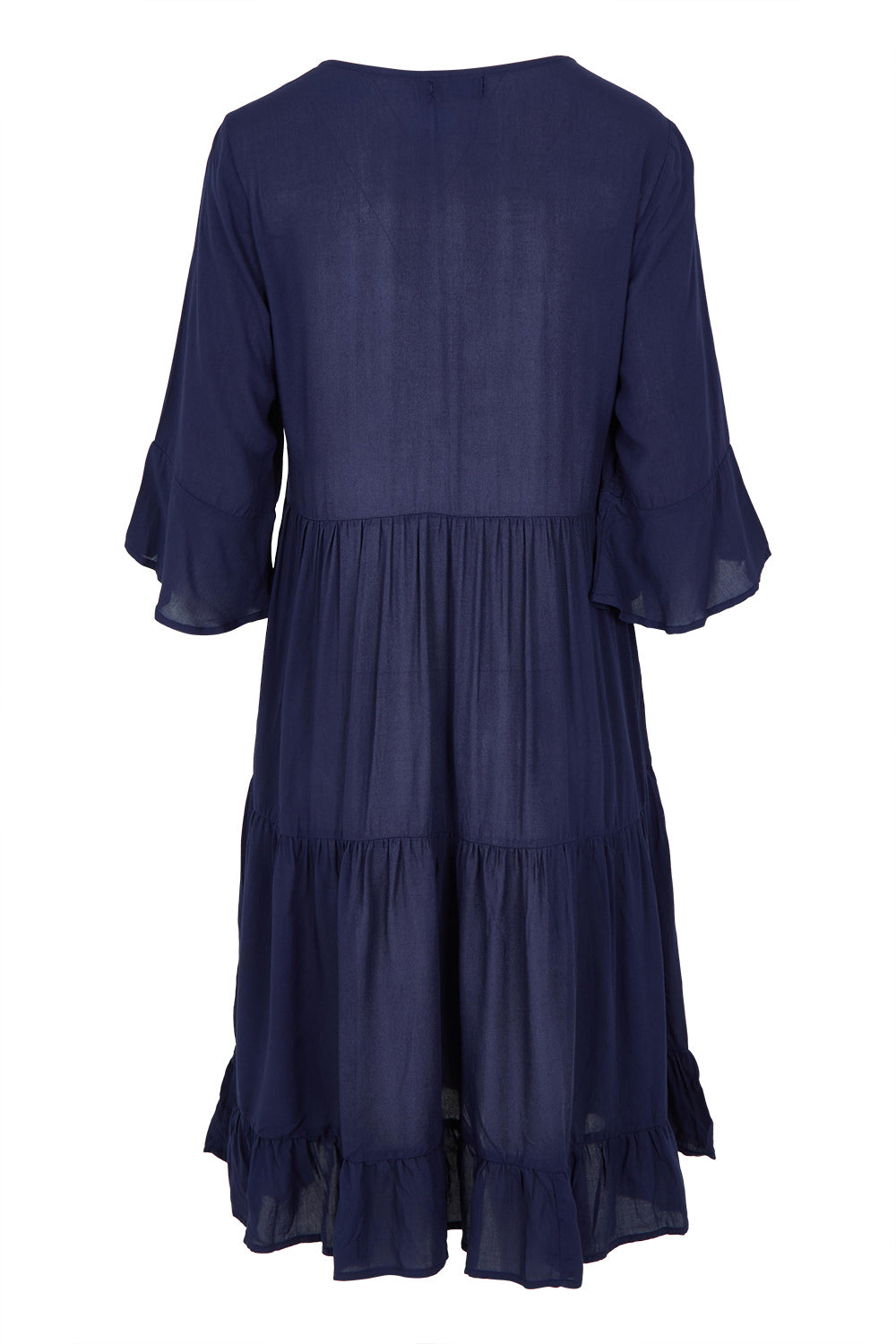 Product shot of the Jessie Dress in colour Navy (Blue), from the back