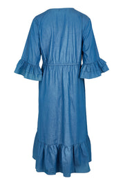 Product shot of the Denim Midi Dress in colour Denim (Blue), from the back