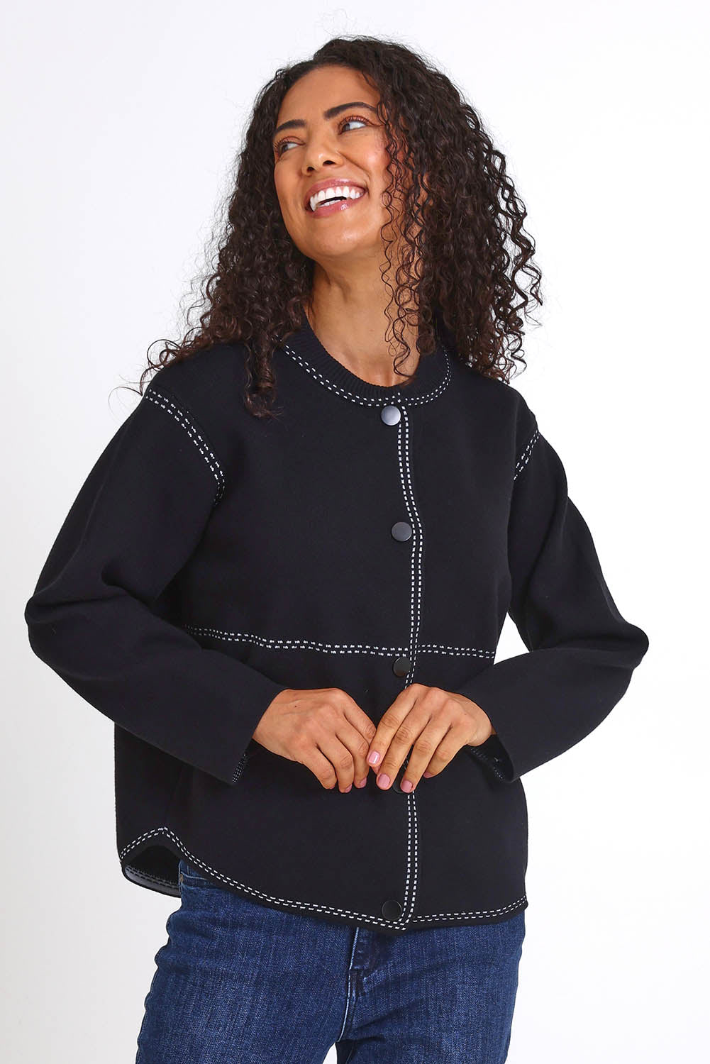 Contrast Stitch Cardy – Black