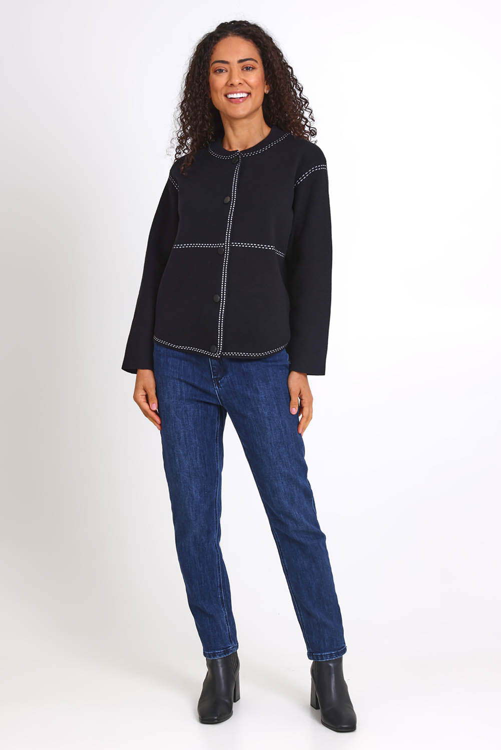 Contrast Stitch Cardy – Black