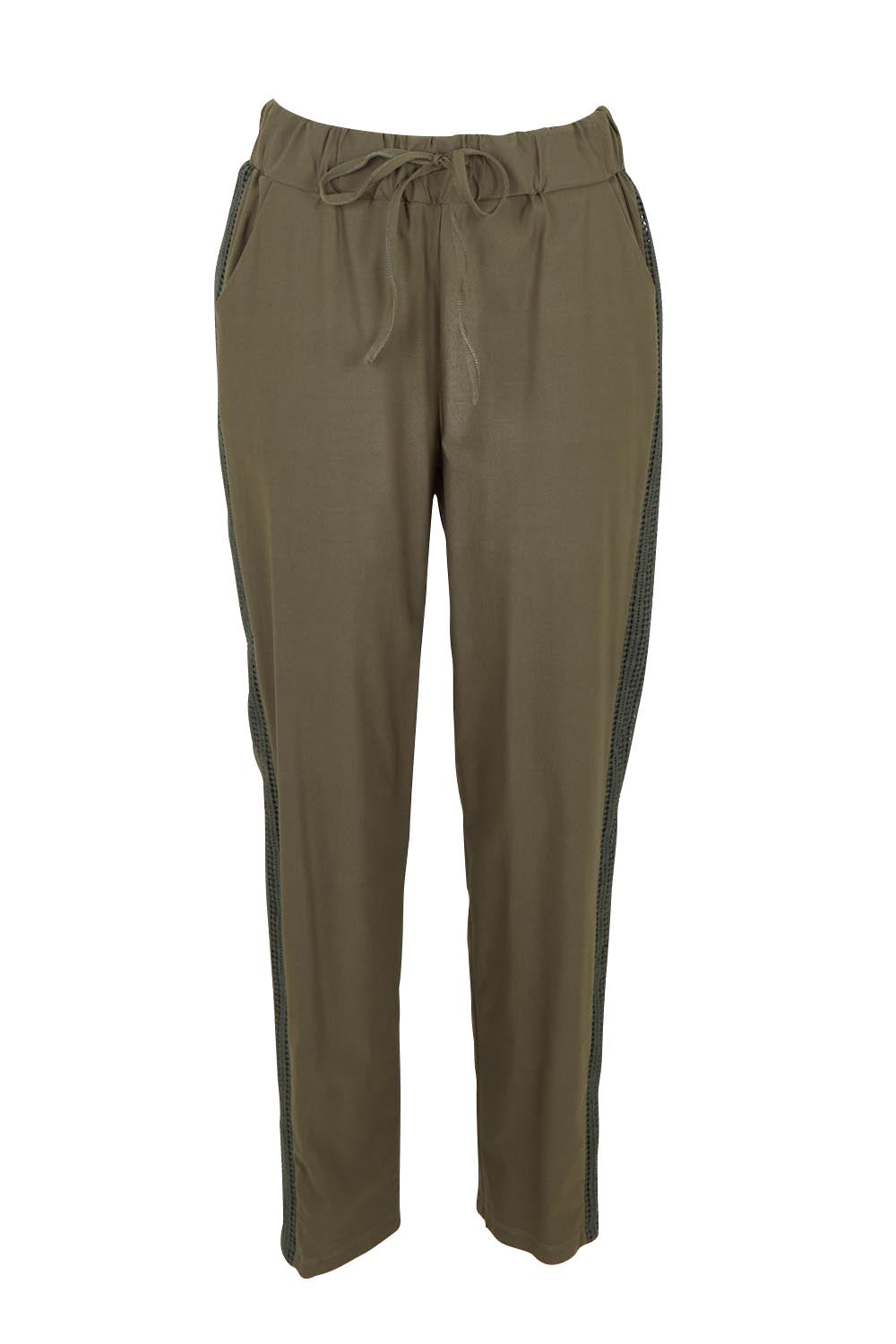 Product shot of the Stretch Jeanie Pant in colour Khaki (Green), from the front
