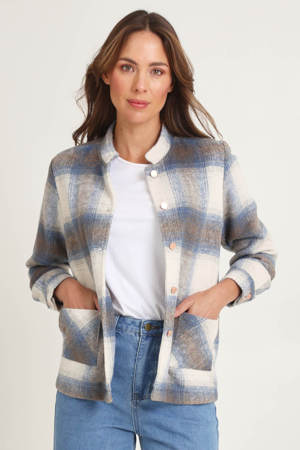 Check Stud Jacket – Blue – birdsnest