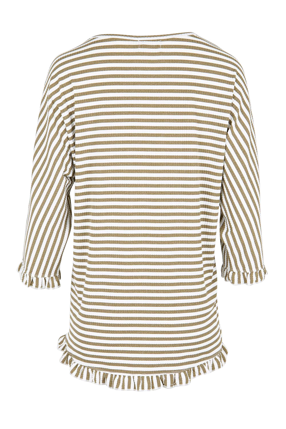 Product shot of the Stripe Ruffle Top – Bark in colour Bark, from the back