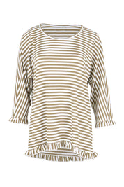Product shot of the Stripe Ruffle Top – Bark in colour Bark, from the front