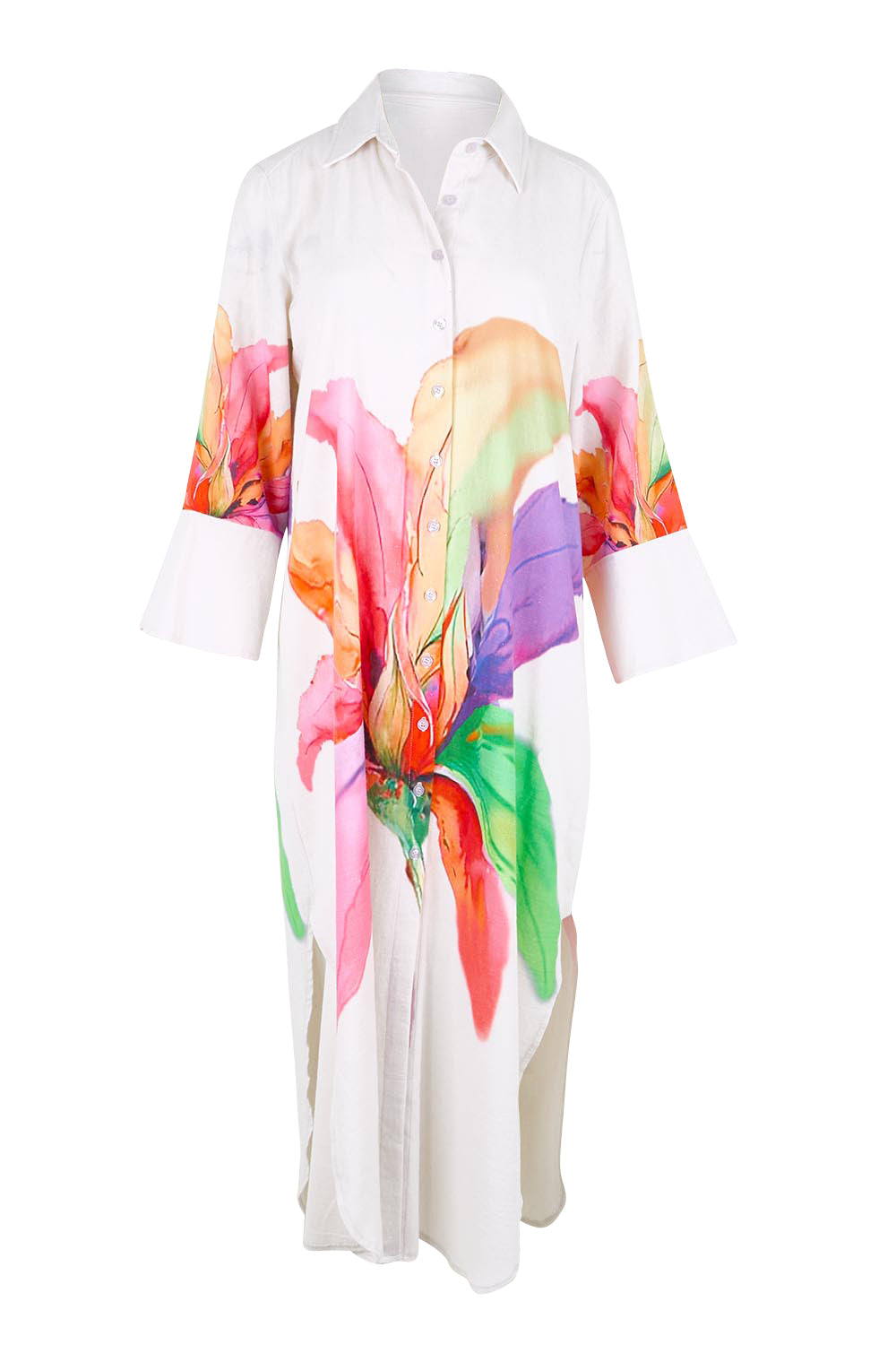 Product shot of the Multi Big Flower Tunic – Multi in colour Multi, from the front