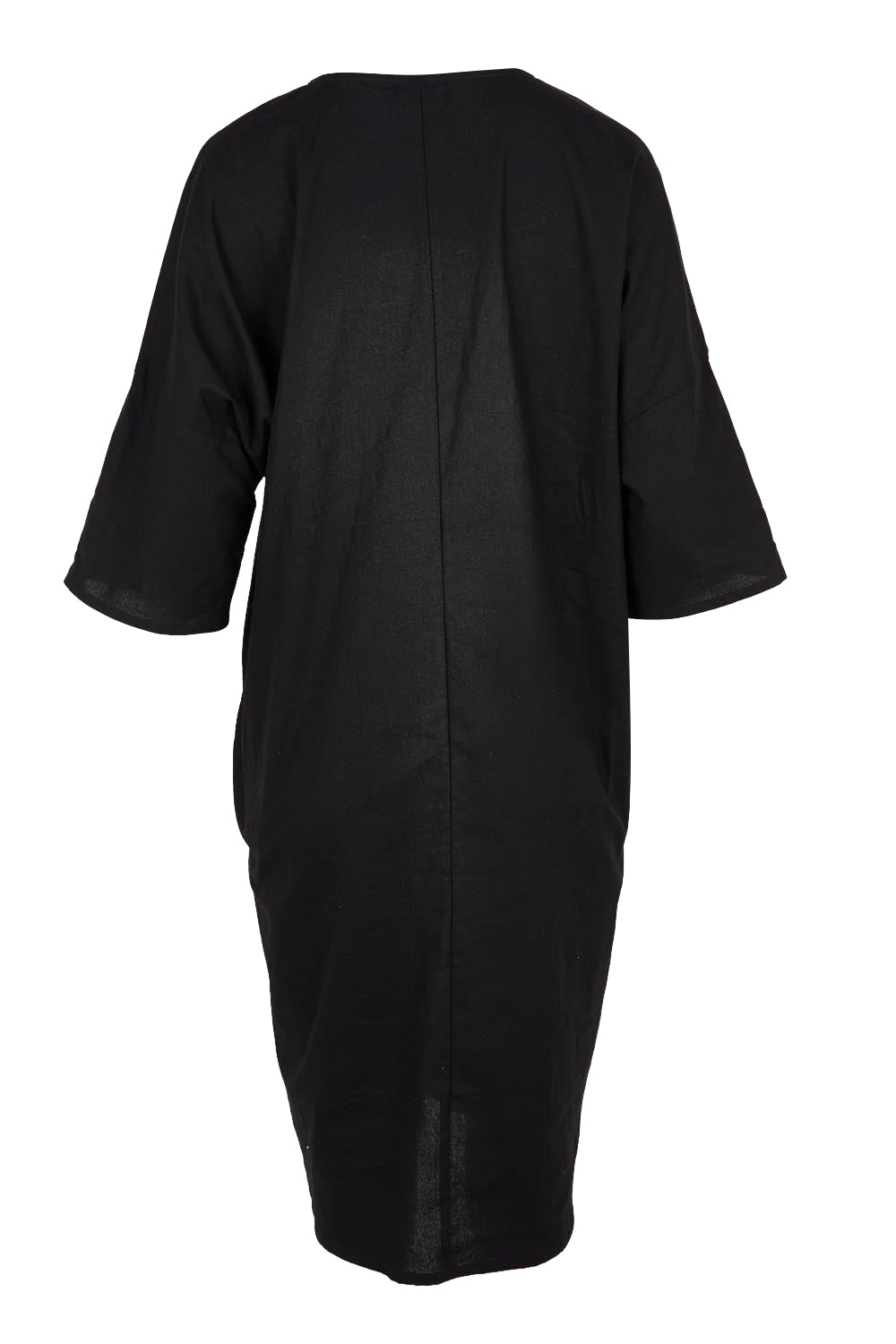Product shot of the Invert Cotton Linen Blend Dress – Black in colour Black, from the back
