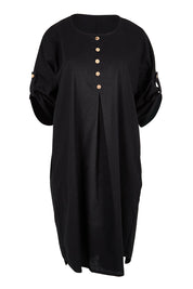 Product shot of the Invert Cotton Linen Blend Dress – Black in colour Black, showing detail