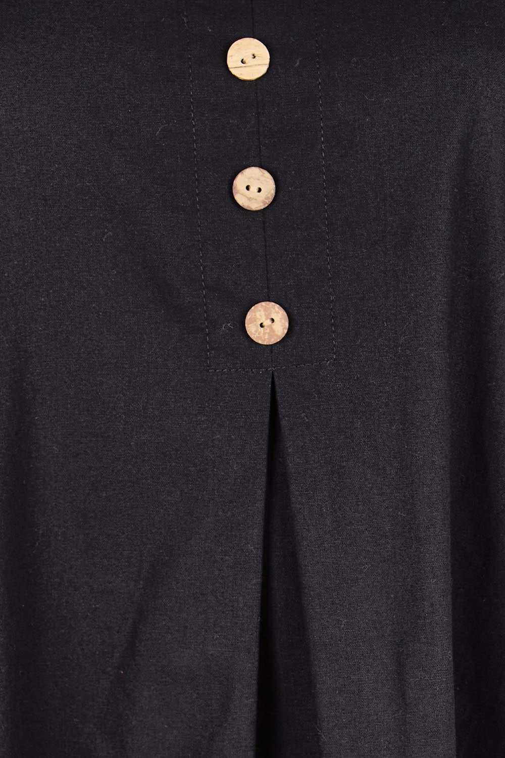 Product shot of the Invert Cotton Linen Blend Dress – Black in colour Black, showing detail