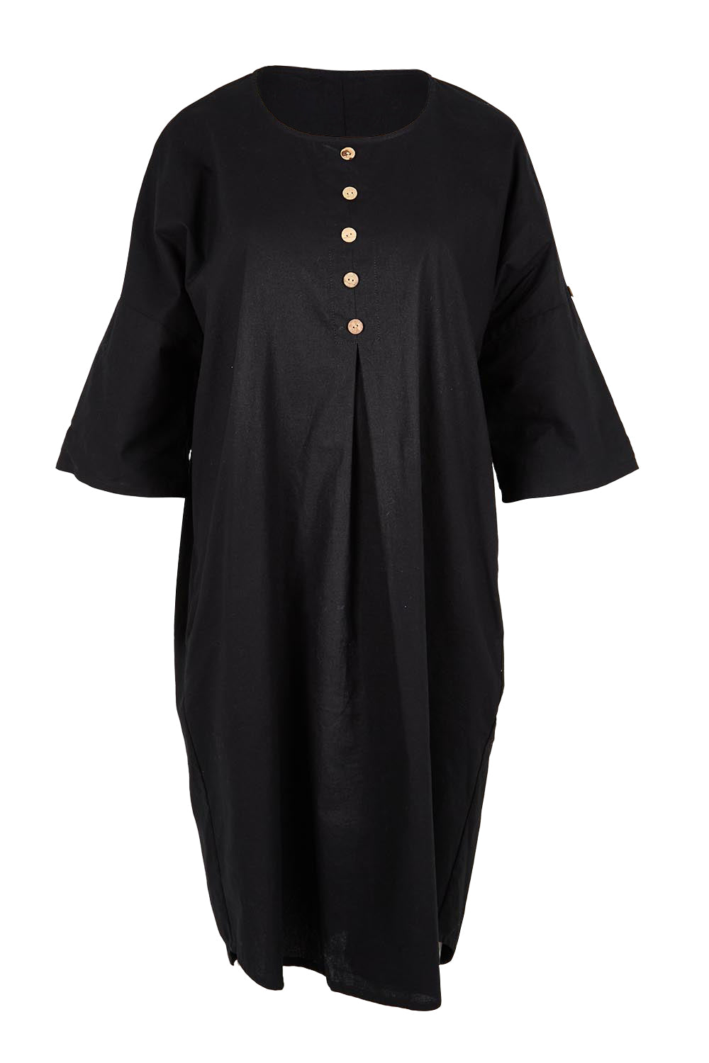 Product shot of the Invert Cotton Linen Blend Dress – Black in colour Black, from the front