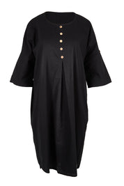 Product shot of the Invert Cotton Linen Blend Dress – Black in colour Black, from the front
