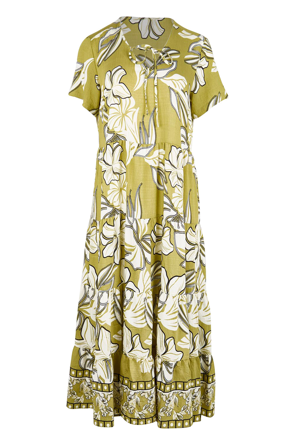 Product shot of the Tier Garden Dress – Lime in colour Lime, from the front