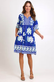 Model Madelinec wearing size 10 of the Sun Dress – Royal in colour Royal, from the front