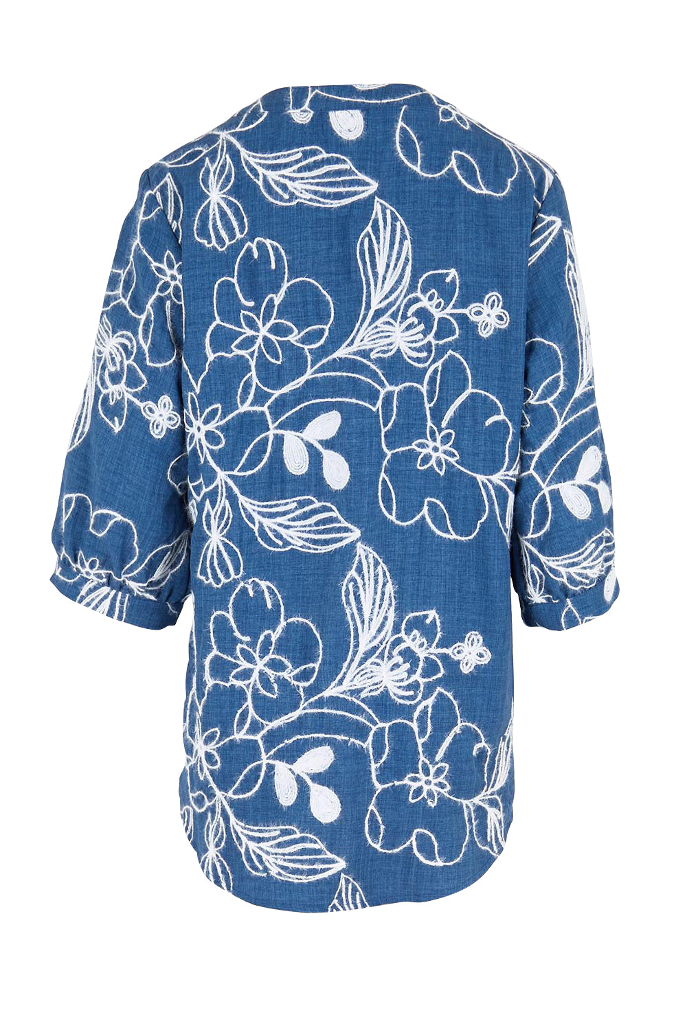 Product shot of the Embroidered Button Top – Blue in colour Blue, from the back