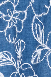 Product shot of the Embroidered Button Top – Blue in colour Blue, showing detail