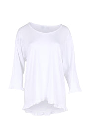 Product shot of the Ruffle Top – White in colour White, from the front