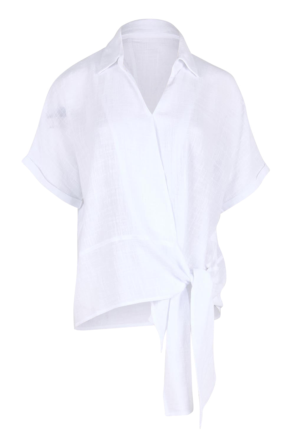 Product shot of the Core Wrap Over Top – White in colour White, from the front