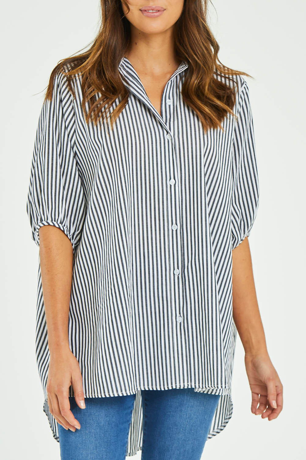 Preloved Oversized Stripe Shirt - Black