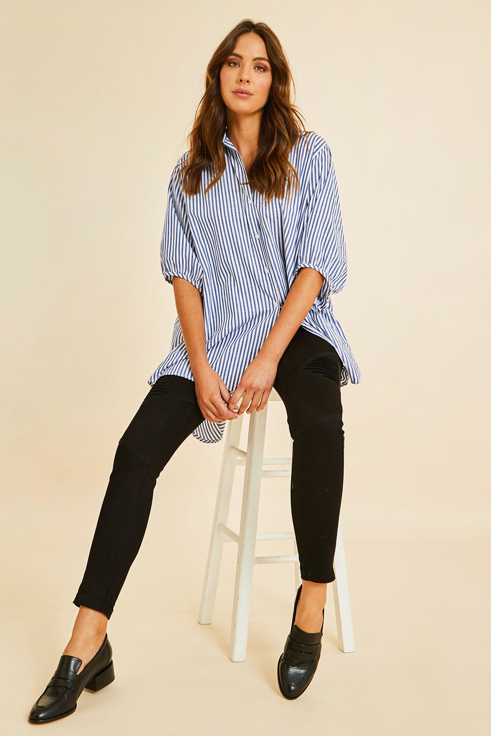 Preloved Oversized Stripe Shirt - Navy