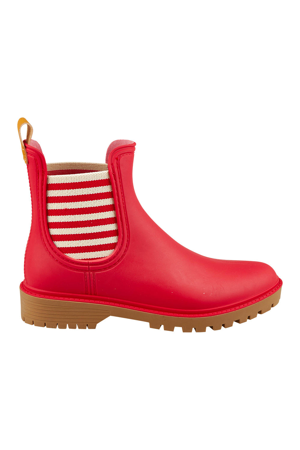 Product shot of the Laurina2 Gumboot in colour Rubystripe (Red), from the front
