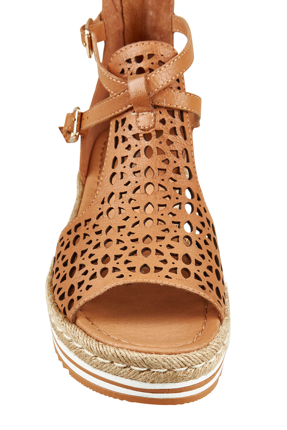 Product shot of the Accra Leather Sandal in colour Darktan, detail