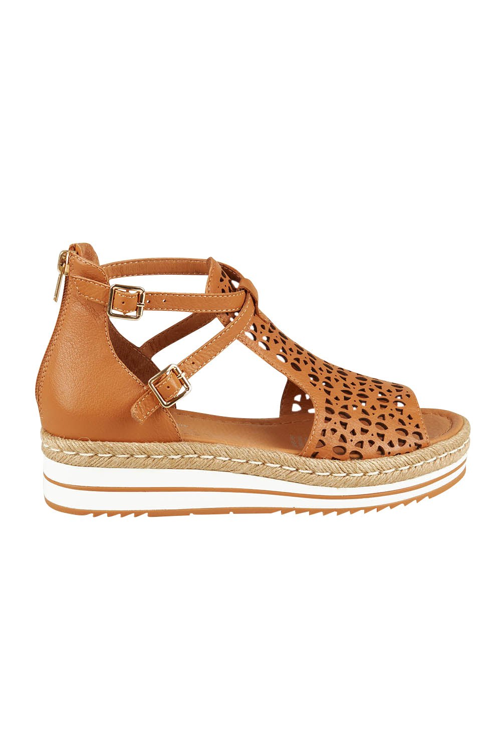 Product shot of the Accra Leather Sandal in colour Darktan, from the front