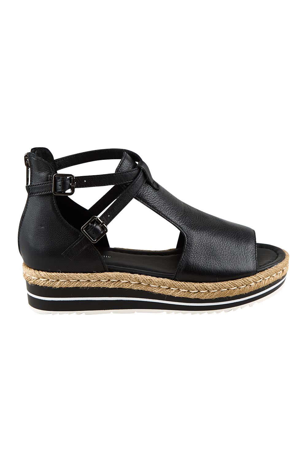 Product shot of the Alexys Leather Sandal - Black in colour Black, from the front