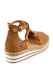 Product shot of the Alexys Leather Flatform - Darktan in colour Darktan, from the back