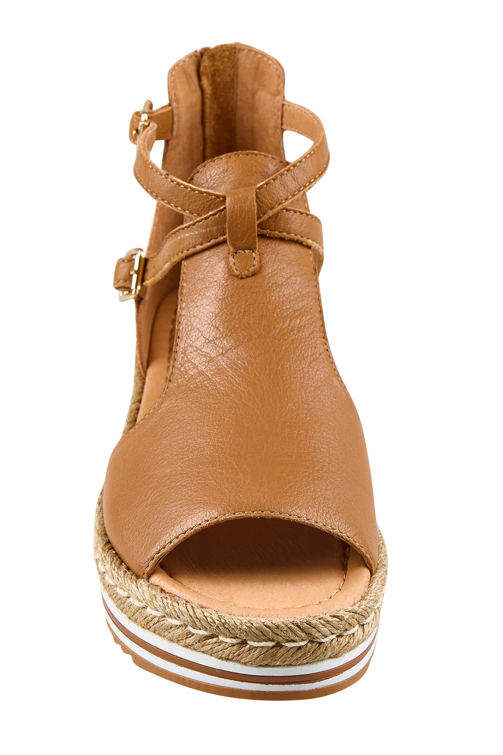 Product shot of the Alexys Leather Flatform - Darktan in colour Darktan, showing detail