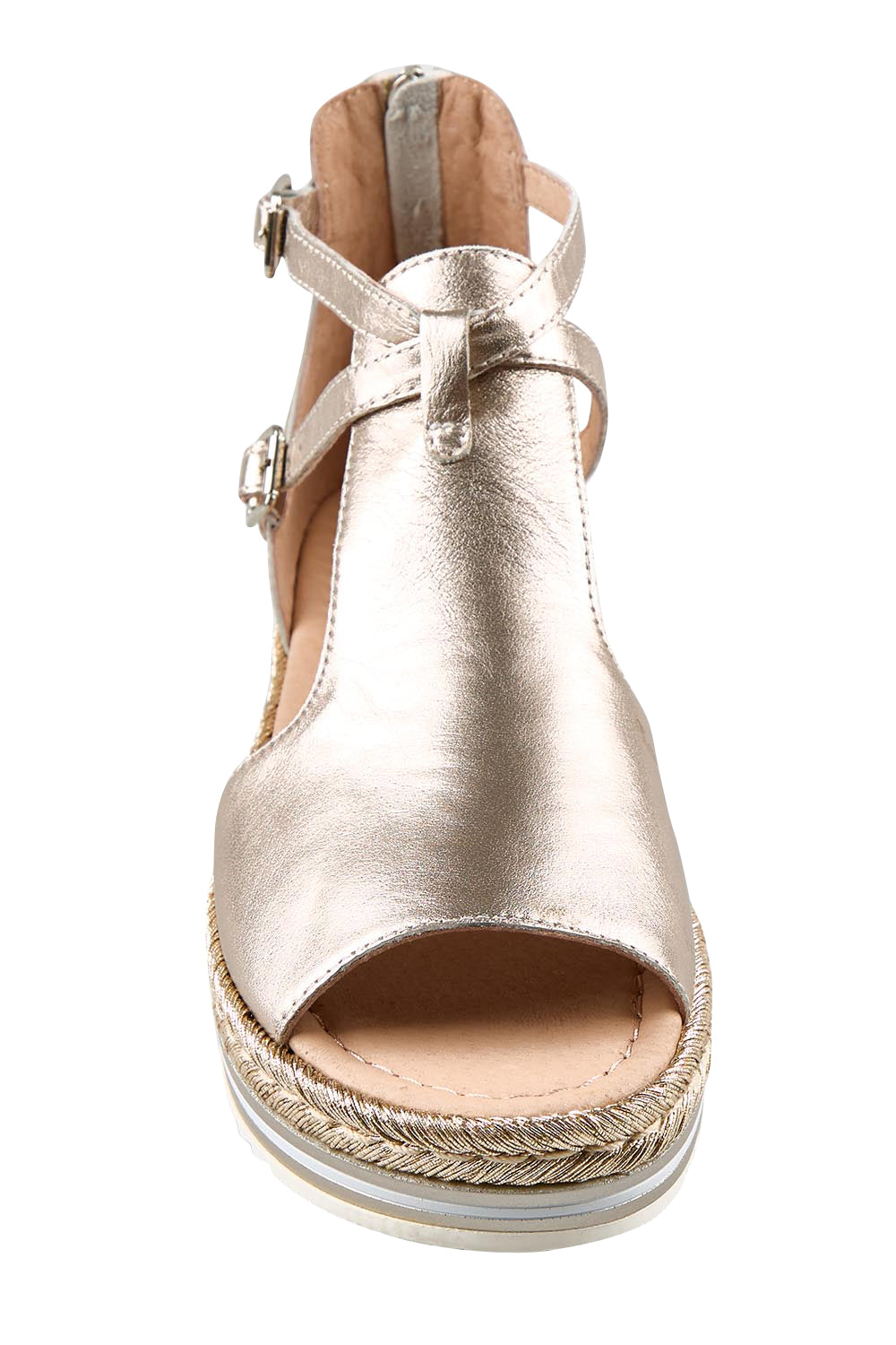 Product shot of the Alexys Leather Sandal - Platino in colour Platino, showing detail
