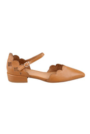 Product shot of the Ega Leather Sandal in colour Darktan, from the front