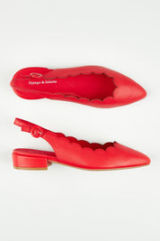 A model wearing size 37 of the Elgins Leather Ballet in colour Red (Red), from the front, showing the whole outfit