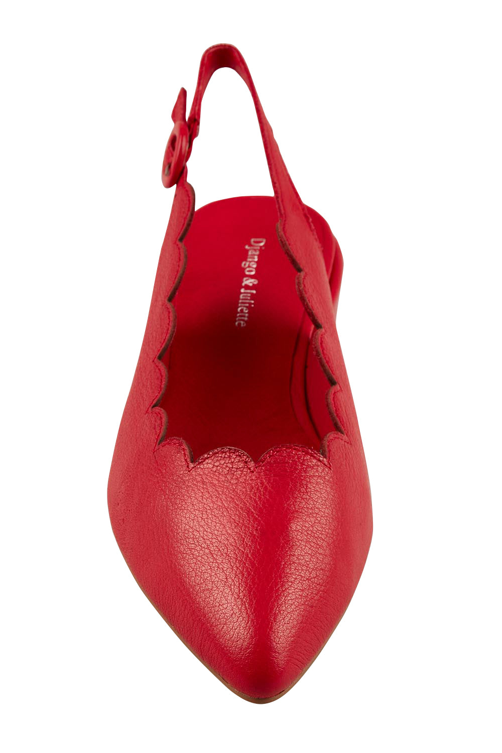 Product shot of the Elgins Leather Ballet in colour Red (Red), detail
