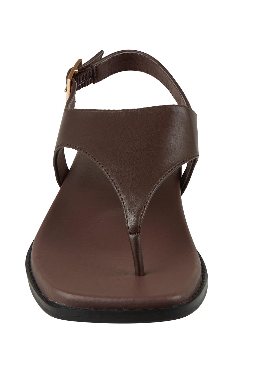 Product shot of the Enyo Leather Flat in colour Chocolate, detail