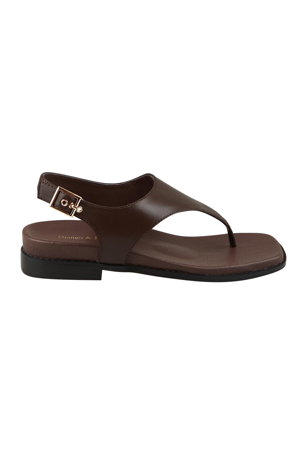 Product shot of the Enyo Leather Flat in colour Chocolate, from the front
