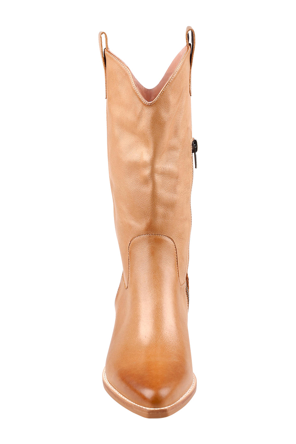 Product shot of the Evren Leather Western Boot in colour Dktan, detail