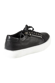 Product shot of the Froggy Leather Sneaker in colour Blkwhtlea (Black), from the back