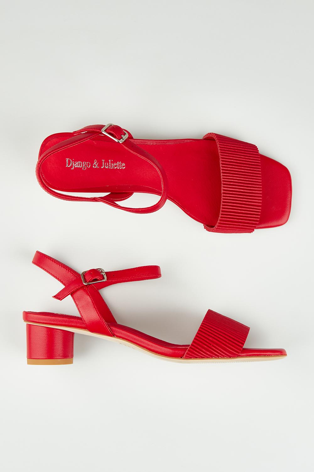 A model wearing size 37 of the Hanita Leather Heel in colour Red (Red), from the front, showing the whole outfit