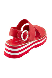 Product shot of the Hecon Leather Flatform in colour Red (Red), from the back