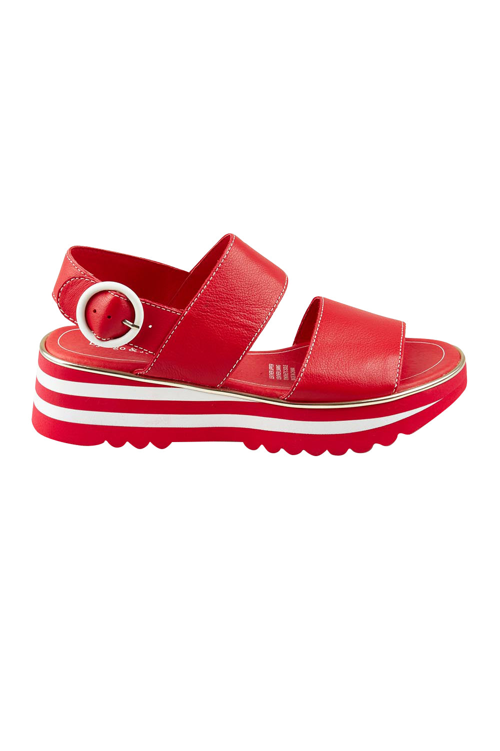 Product shot of the Hecon Leather Flatform in colour Red (Red), from the front