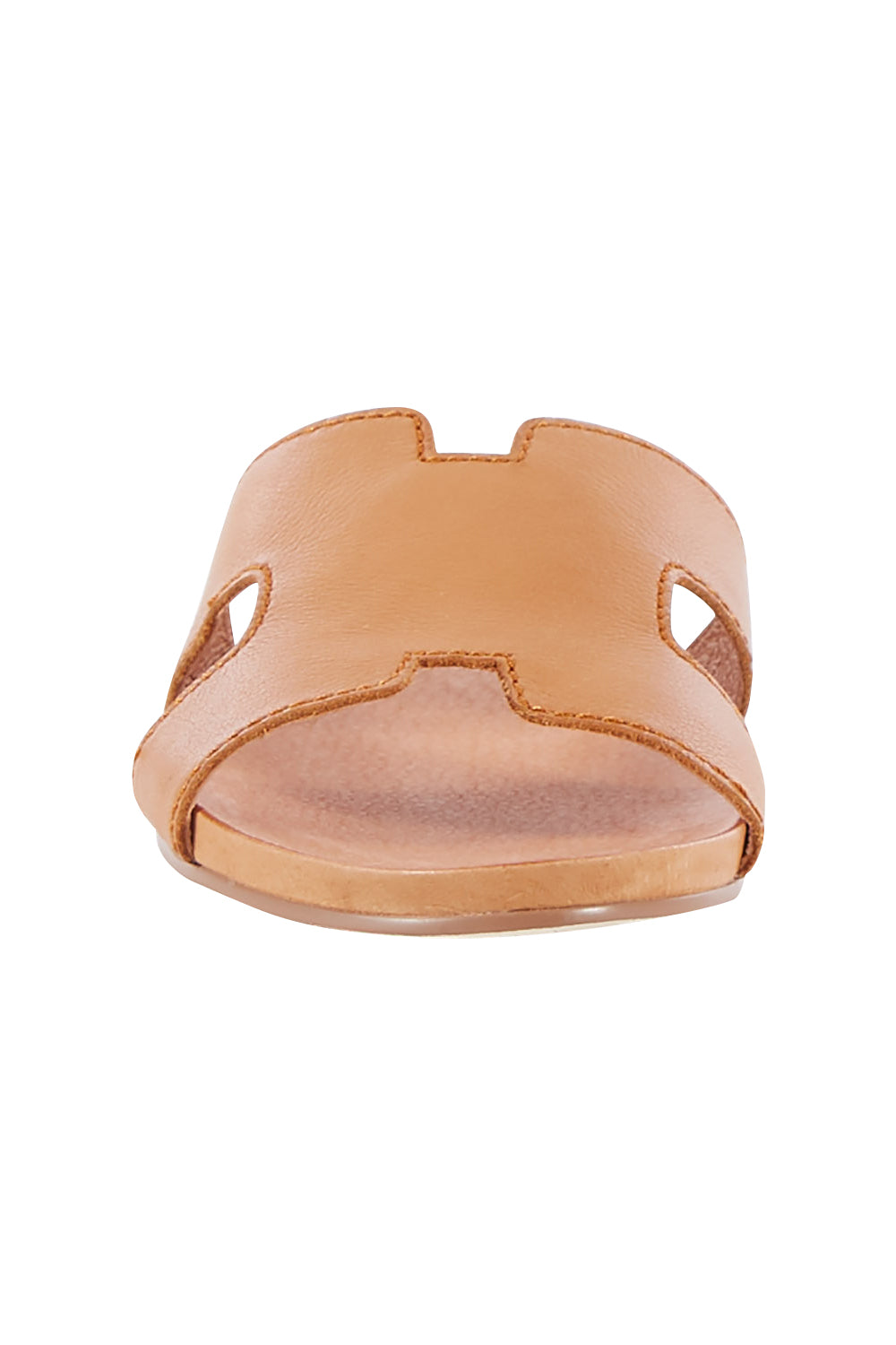 Product shot of the Jamel Leather Flat Sandal in colour Darktan, detail