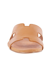 Product shot of the Jamel Leather Flat Sandal in colour Darktan, detail