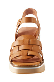 Product shot of the Jelody Leather Heel in colour Tan, detail