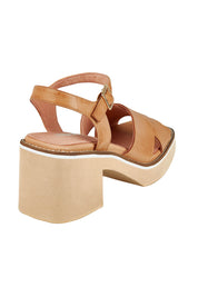 Product shot of the Jemi Leather Heel in colour Tan, from the back