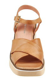 Product shot of the Jemi Leather Heel in colour Tan, detail