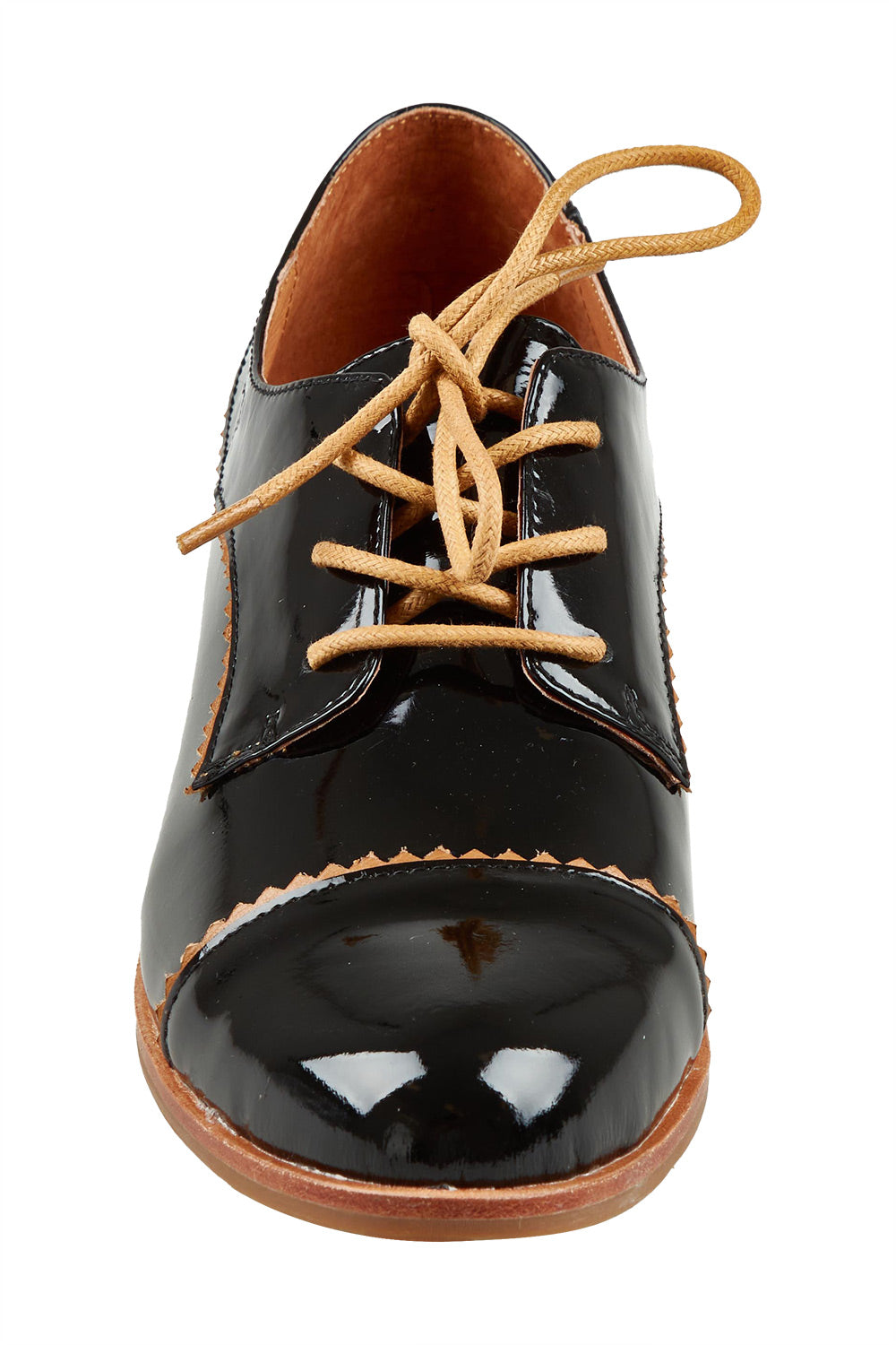Product shot of the Leeze Patent Leather Lace Up in colour Blktanpat (Black), detail