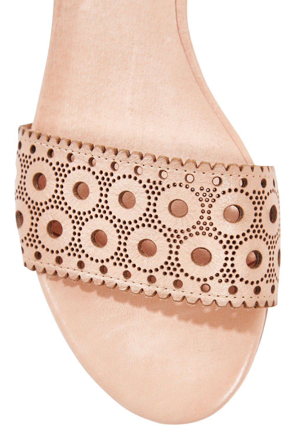 Product shot of the Mckenna Leather Wedge in colour Nude, detail