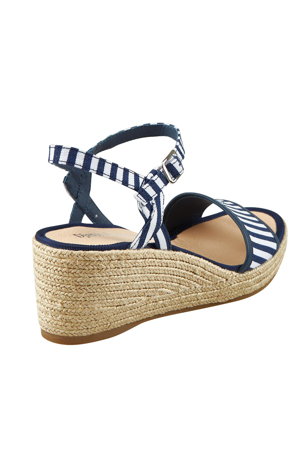 Product shot of the Melodys Stripe Wedge in colour Navywhite (Blue), from the back